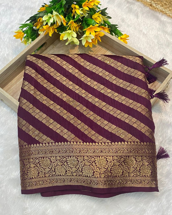 Dark Wine Colour Vichitra Silk Swarovski Work Saree