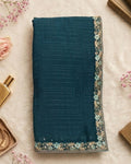 Petrol Blue Colour Chiffon Saree With Contrast Blouse