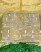 Golden Colour Crunchy Silk Thread Work Saree