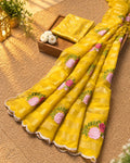Mustard Yellow  Colour Floral Golden Zari Border Saree