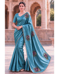 Sky Blue Colour Organza Saree with Floral Applique work