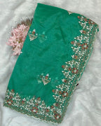 Turquoise Colour Soft Net Cutwork border Saree