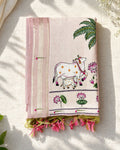 Flamingo Pink  Colour Thread work Cotton Saree