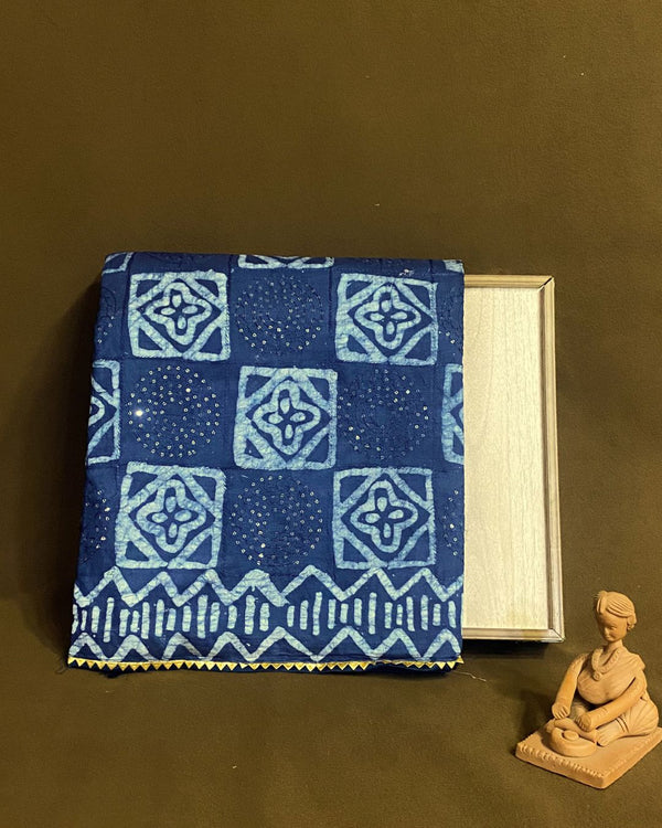 Indigo Colour Batik Cotton Saree