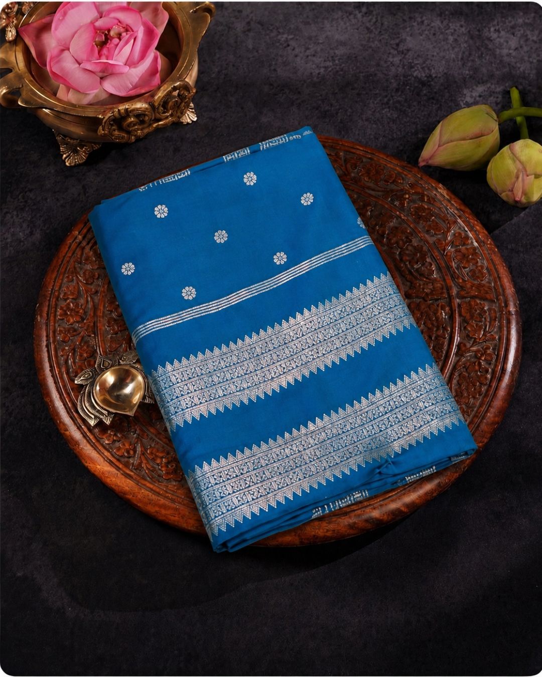 Teal Blue Colour Soft Peshwai Saree