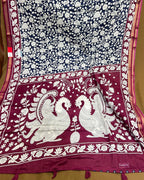 Indigo Blue Colour Mal Cotton Kalamkari Printed Saree with Contrast Blouse