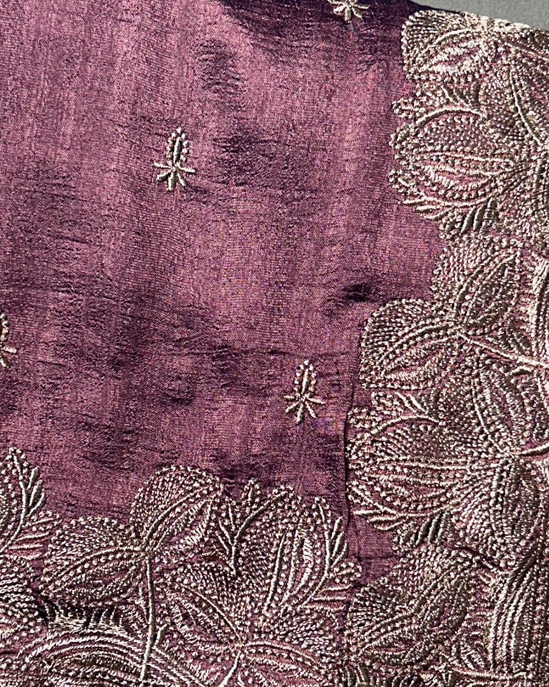 Dusty Lavender Colour Vichitra Silk Thread Wok Border Design Saree