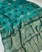 Rama Green Colour Shimmer Georgette Saree With Swarovski Work