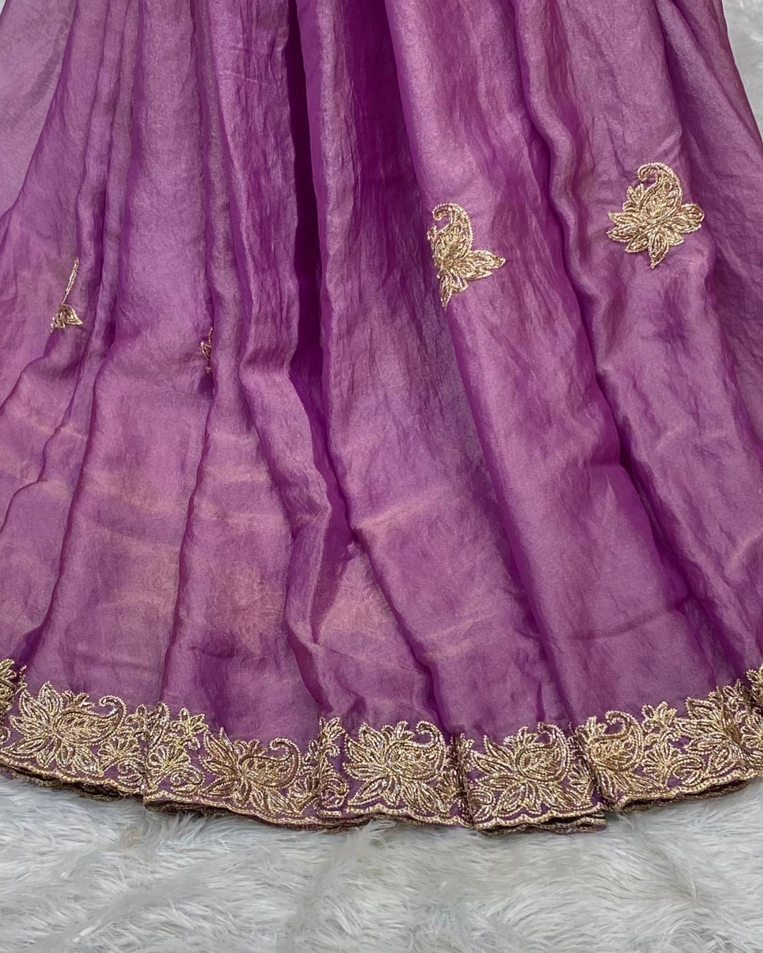 Onion Pink Colour Shimmer Silk Saree with Contrast Blouse Piece