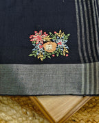 Navy Blue Colour Jute Cotton Saree