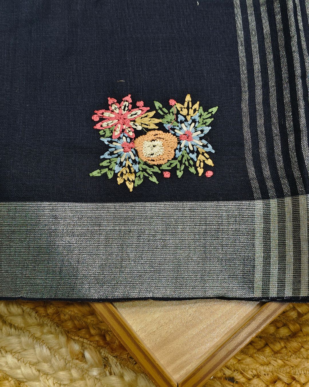 Navy Blue Colour Jute Cotton Saree
