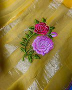 Mustard Yellow  Colour Floral Golden Zari Border Saree
