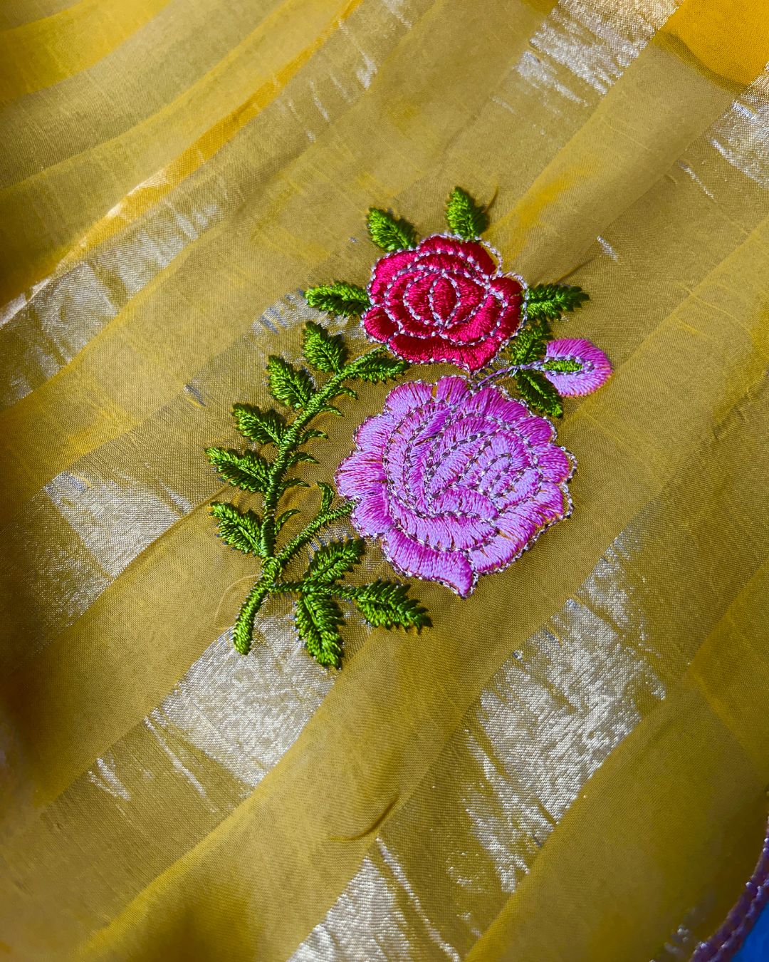 Mustard Yellow  Colour Floral Golden Zari Border Saree