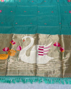 Teal Green Colour Jamdani Cotton Saree