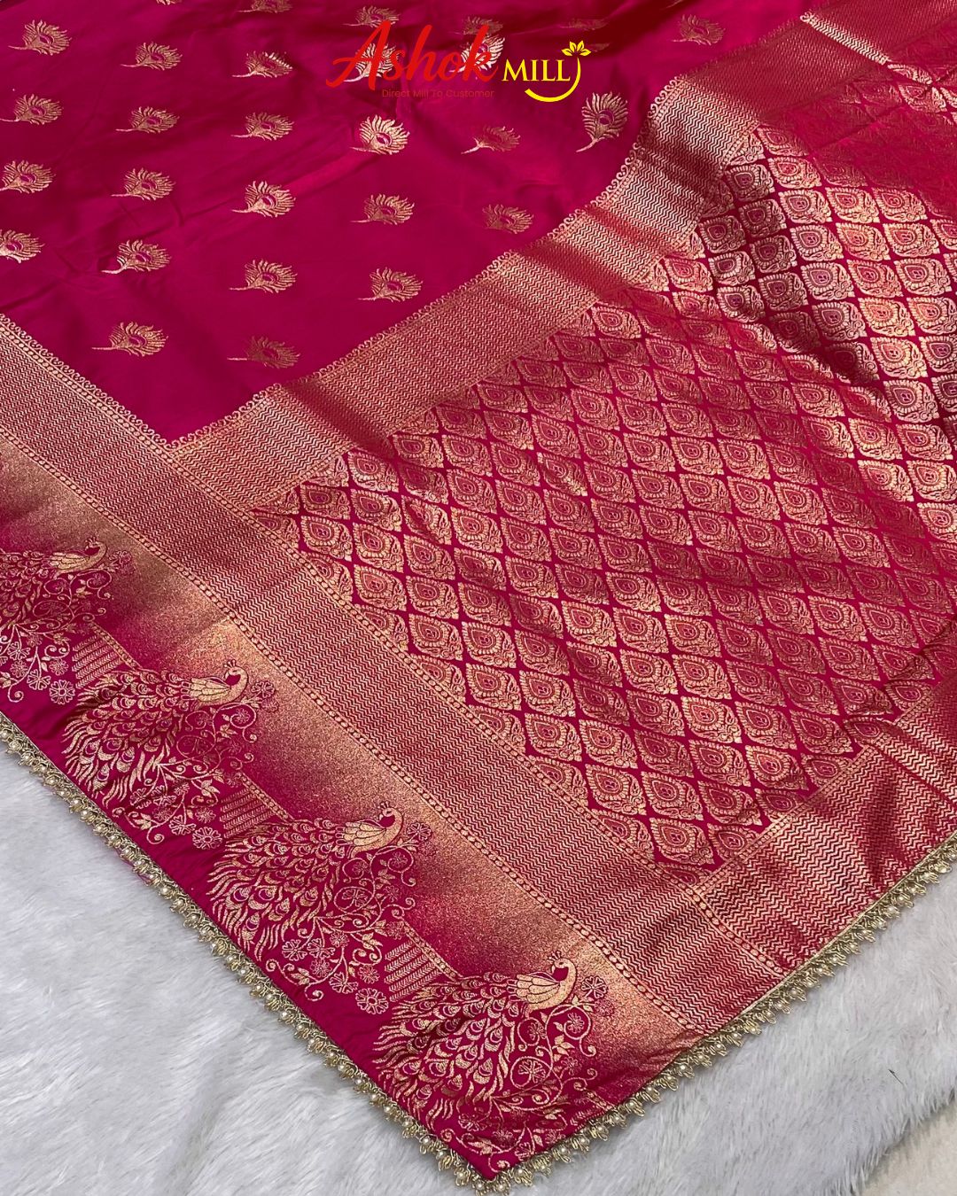 Rani Pink Colour Soft Satin Silk Saree With Moti Border