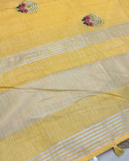 Golden Beige Colour Linen Cotton Saree