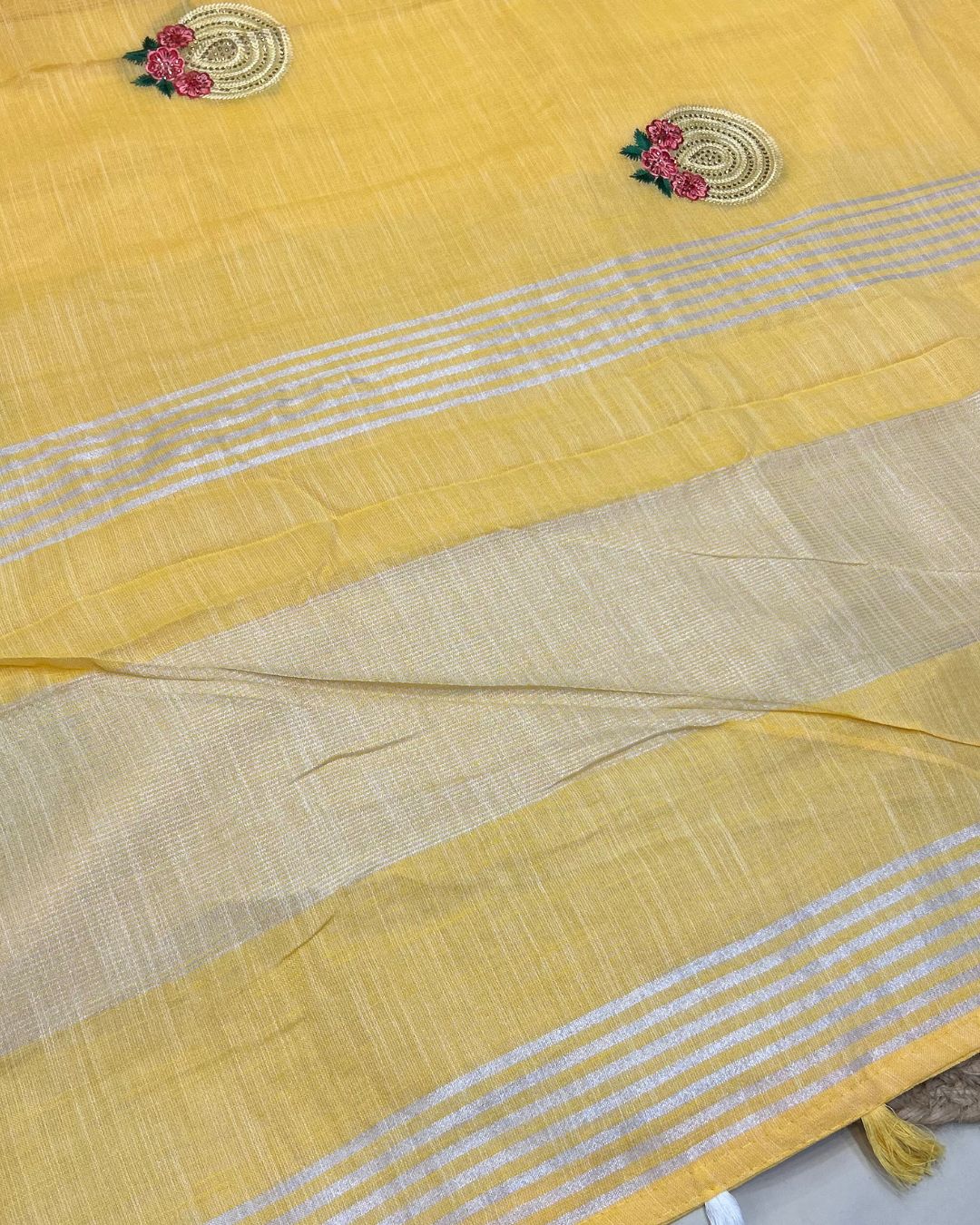 Golden Beige Colour Linen Cotton Saree