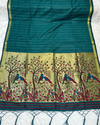 Dark rama green Colour Cotton Jamdani Saree with Sequin Work
