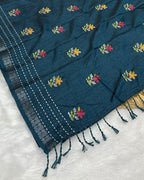 Kerosene Blue  Colour Katha Work Cotton Saree