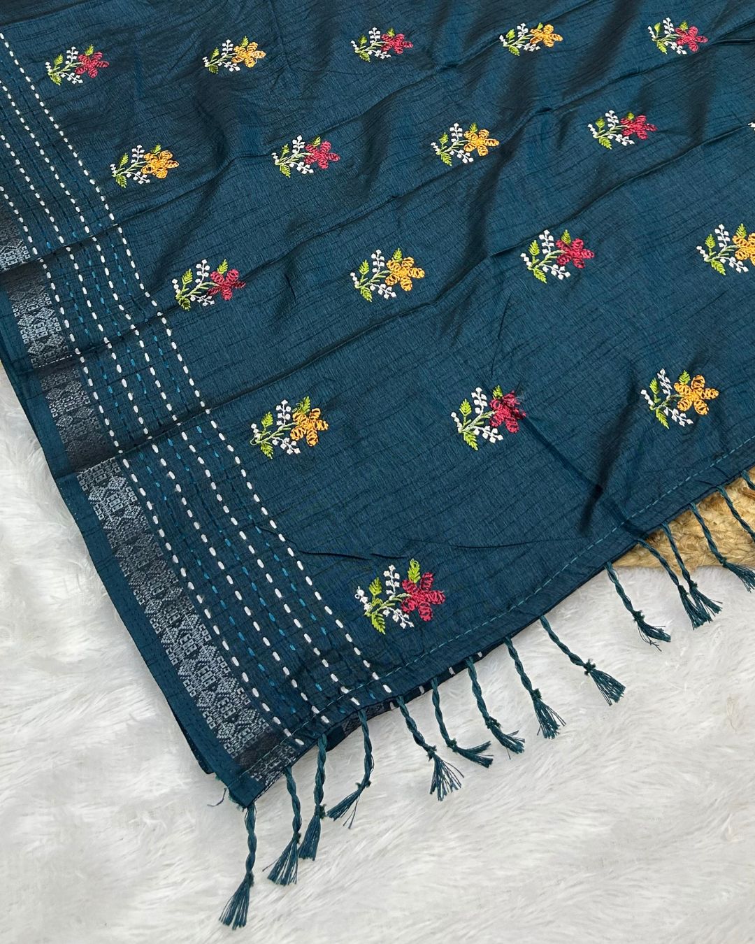 Kerosene Blue  Colour Katha Work Cotton Saree