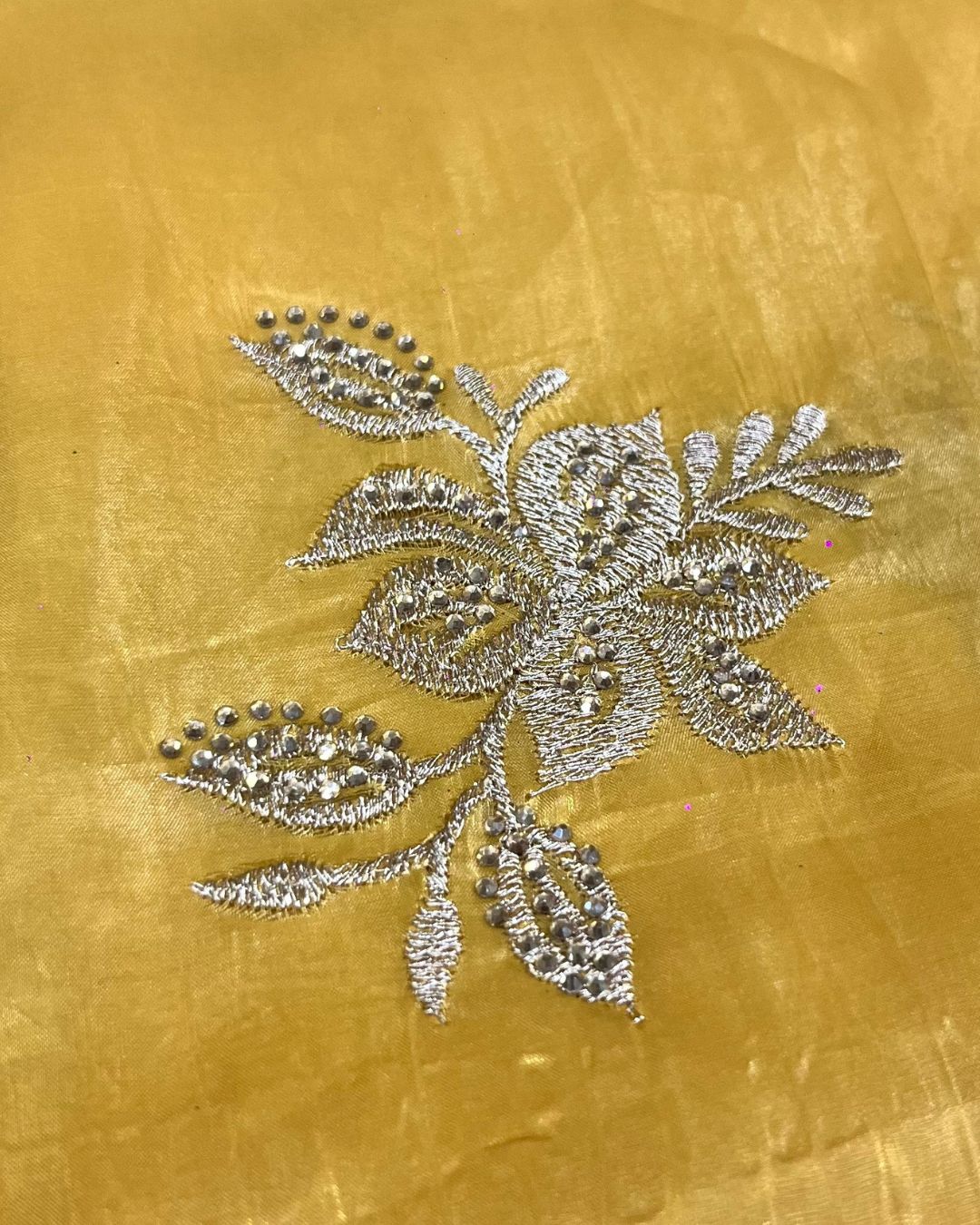 Golden Colour Crunchy Silk Thread Work Saree