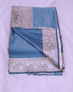 Metallic Blue Colour Soft Satin Silk Saree
