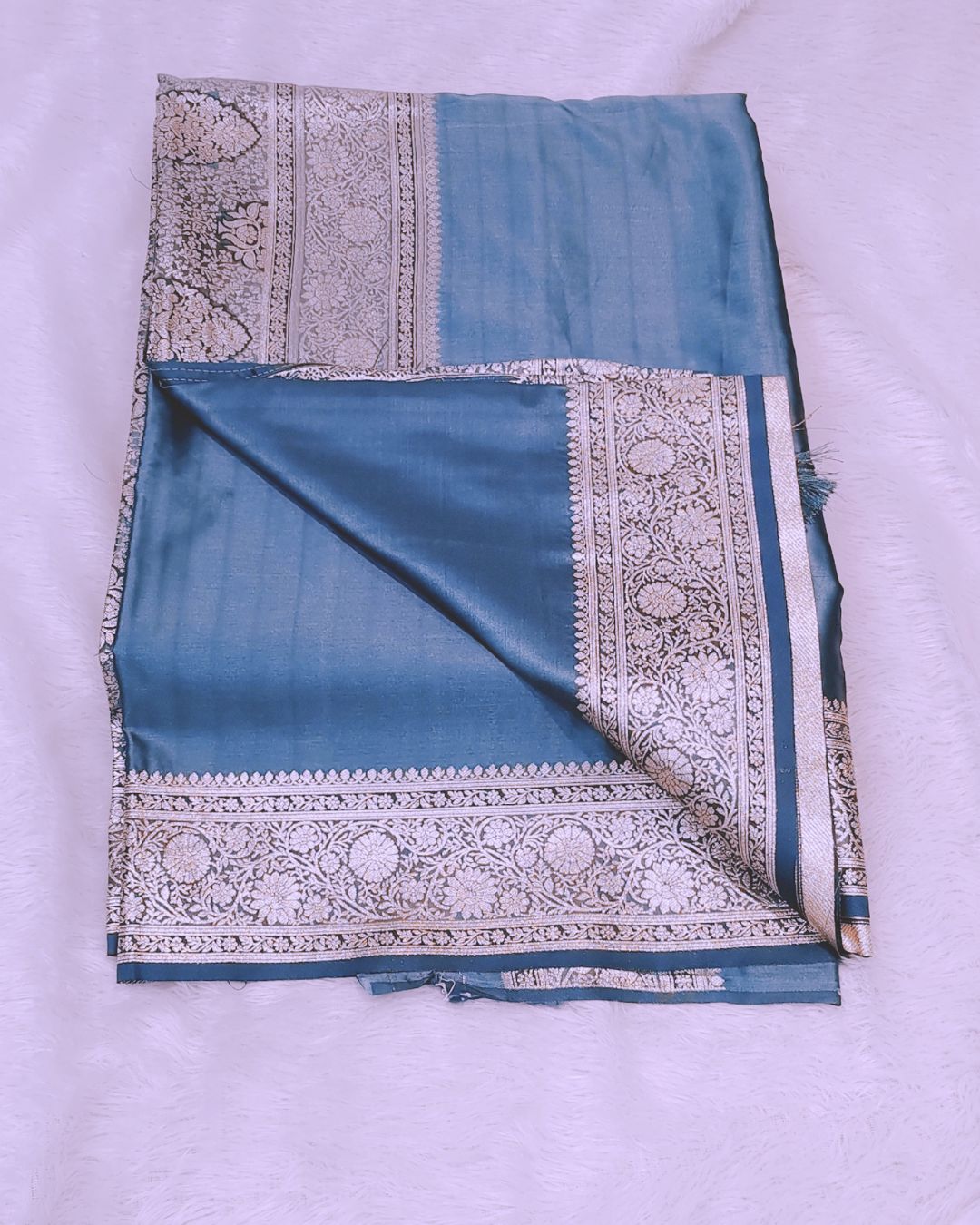 Metallic Blue Colour Soft Satin Silk Saree