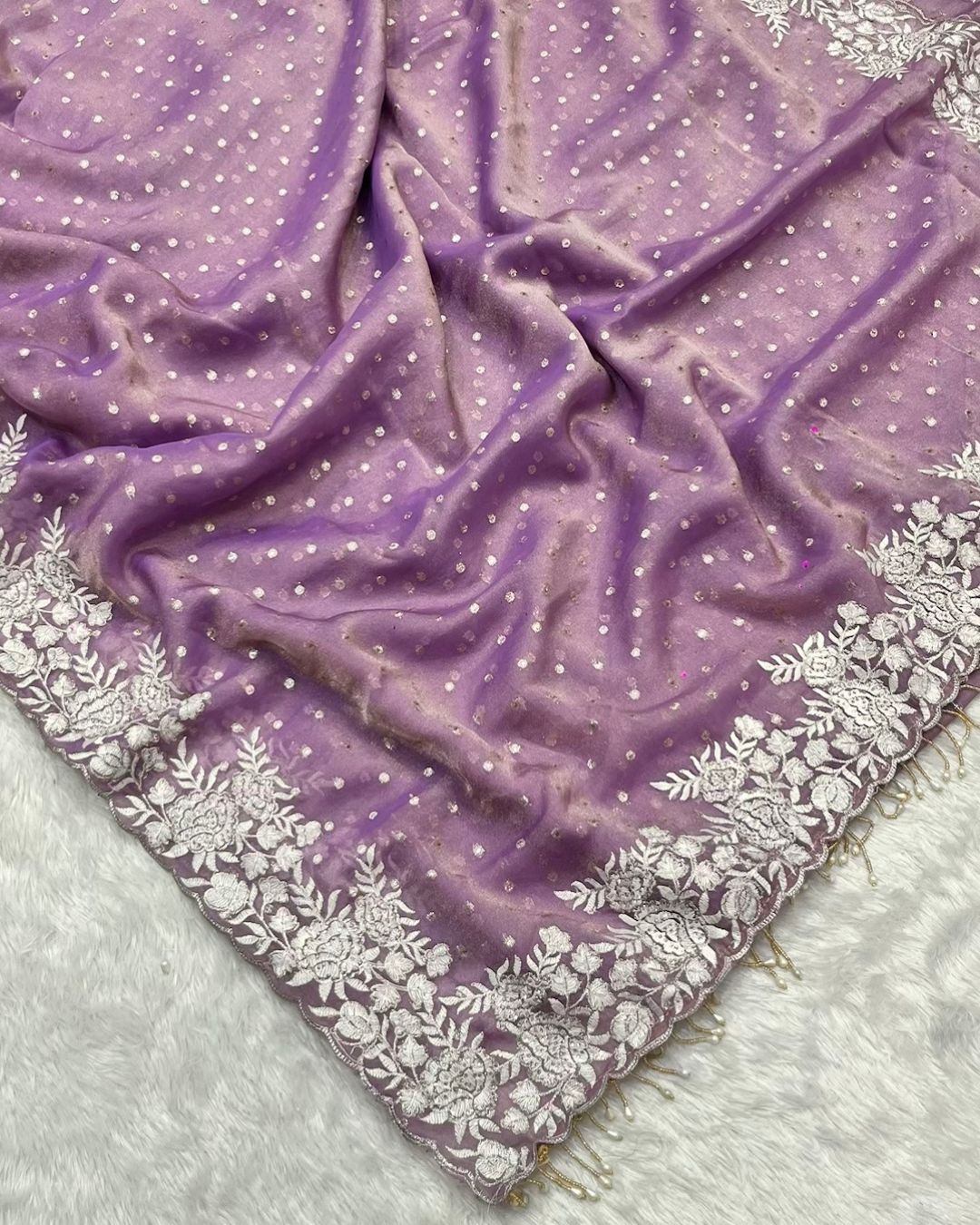 Lavender Colour Shimmer Fandy Saree