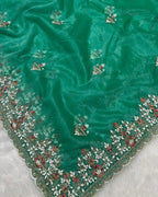 Turquoise Colour Soft Net Cutwork border Saree