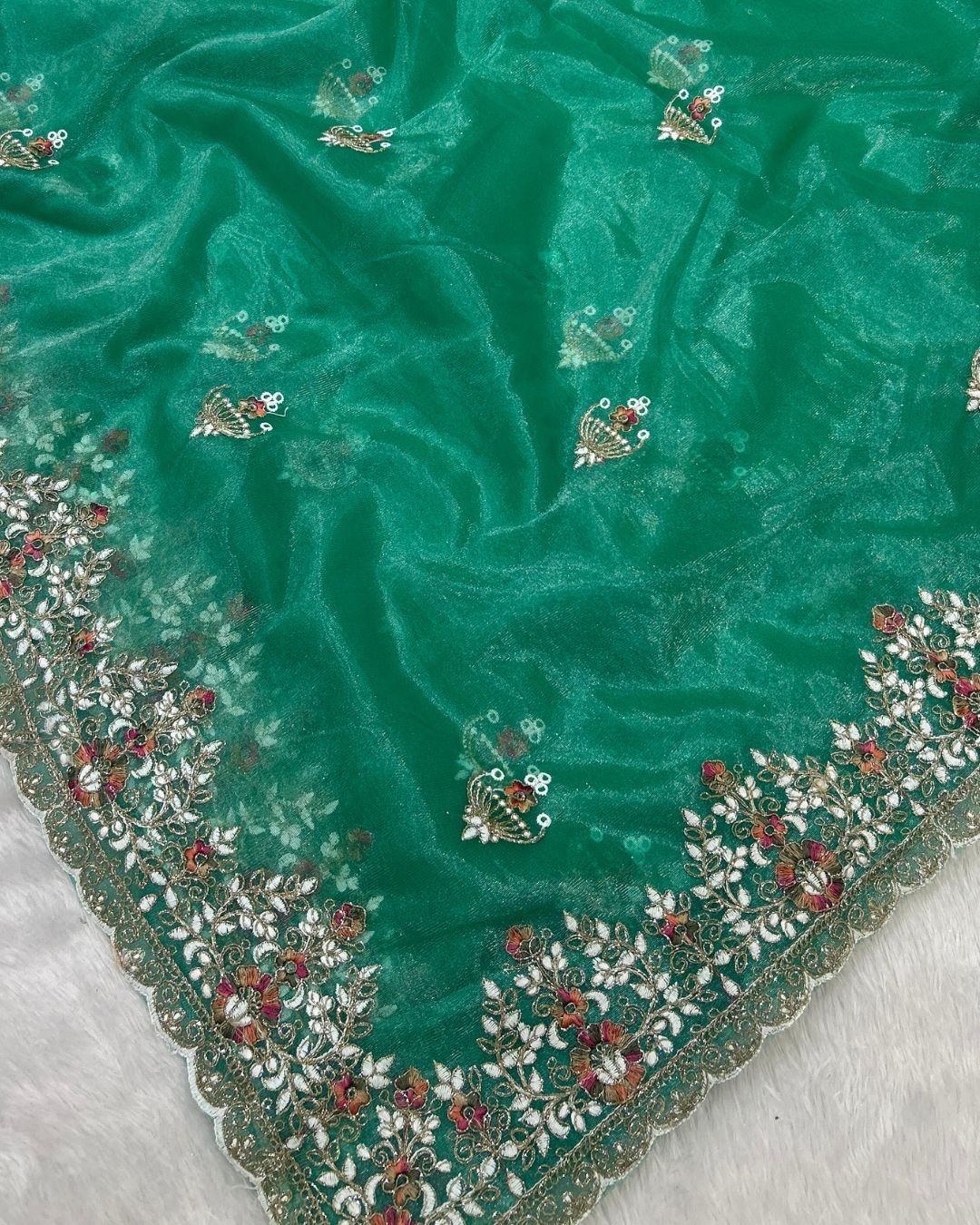 Turquoise Colour Soft Net Cutwork border Saree
