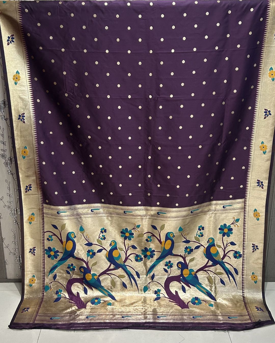 Wine Colour Bamboo Paithani Saree M 15237