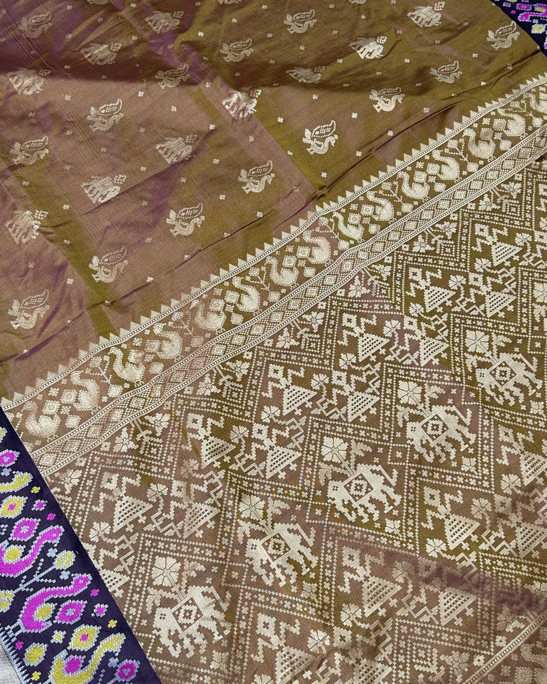 Olive Brown Colour Dual-Shade Saree with Patola Design Border