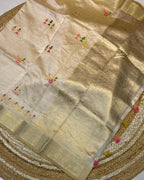 Pearl White Colour Cotton Silk Warli Design Saree