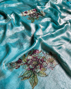 Sky Blue Colour Organza Saree with Floral Applique work