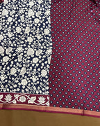 Indigo Blue Colour Mal Cotton Kalamkari Printed Saree with Contrast Blouse