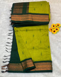 Dusty Parrot Green Colour Gadwal Cotton Silk Saree