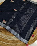 Navy Blue Colour Jute Cotton Saree