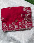 Cherry Pink Colour Vichitra Silk Cut Wok Border Saree