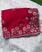 Cherry Pink Colour Vichitra Silk Cut Wok Border Saree