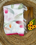 White Colour Linen Floral Cotton Saree