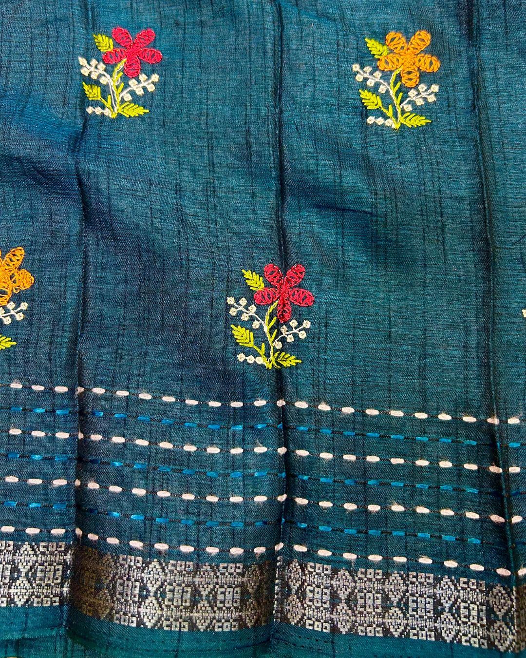 Kerosene Blue  Colour Katha Work Cotton Saree