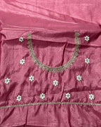 Onion Pink Colour Shimmer Saree with Heavy Floral Embroidery Border