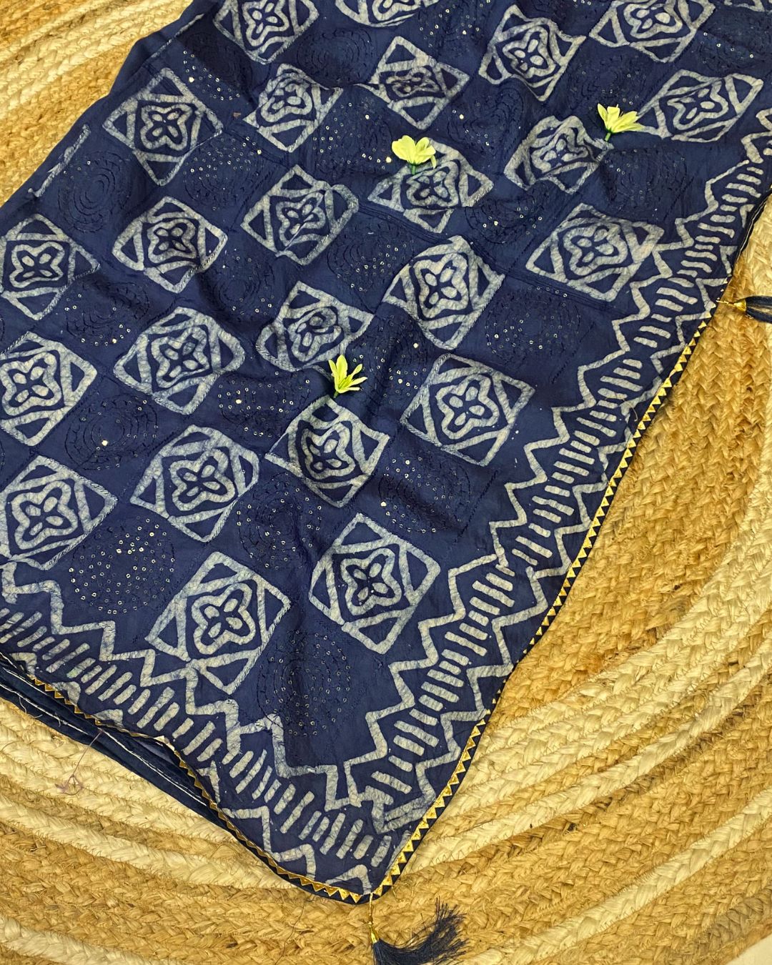 Indigo Colour Batik Cotton Saree