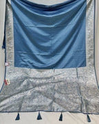Metallic Blue Colour Soft Satin Silk Saree