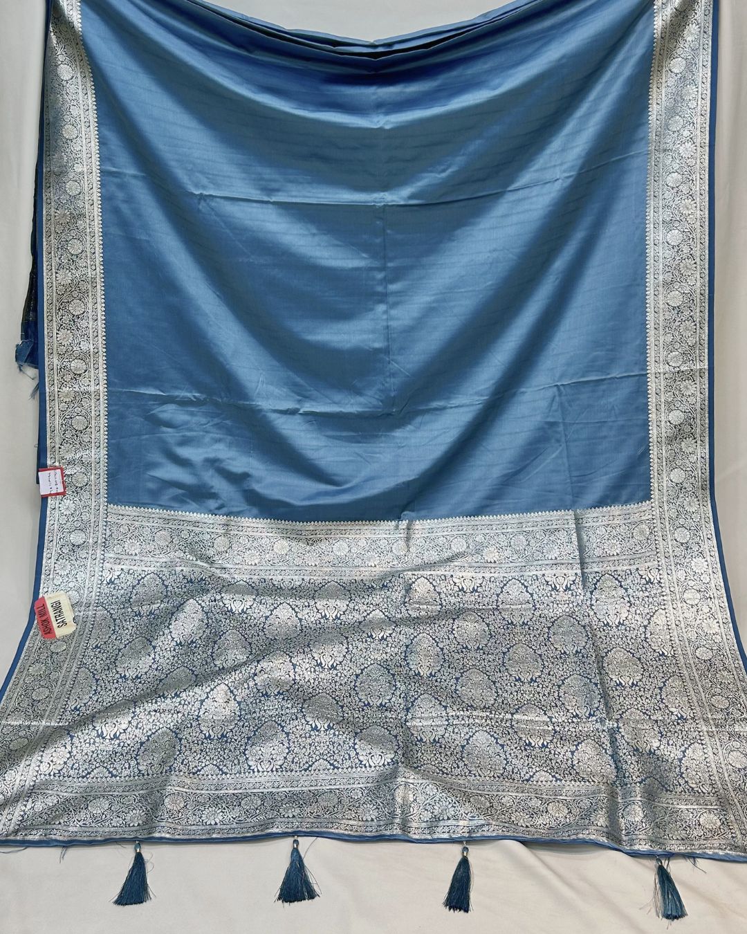 Metallic Blue Colour Soft Satin Silk Saree