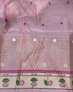 Flamingo Pink  Colour Thread work Cotton Saree
