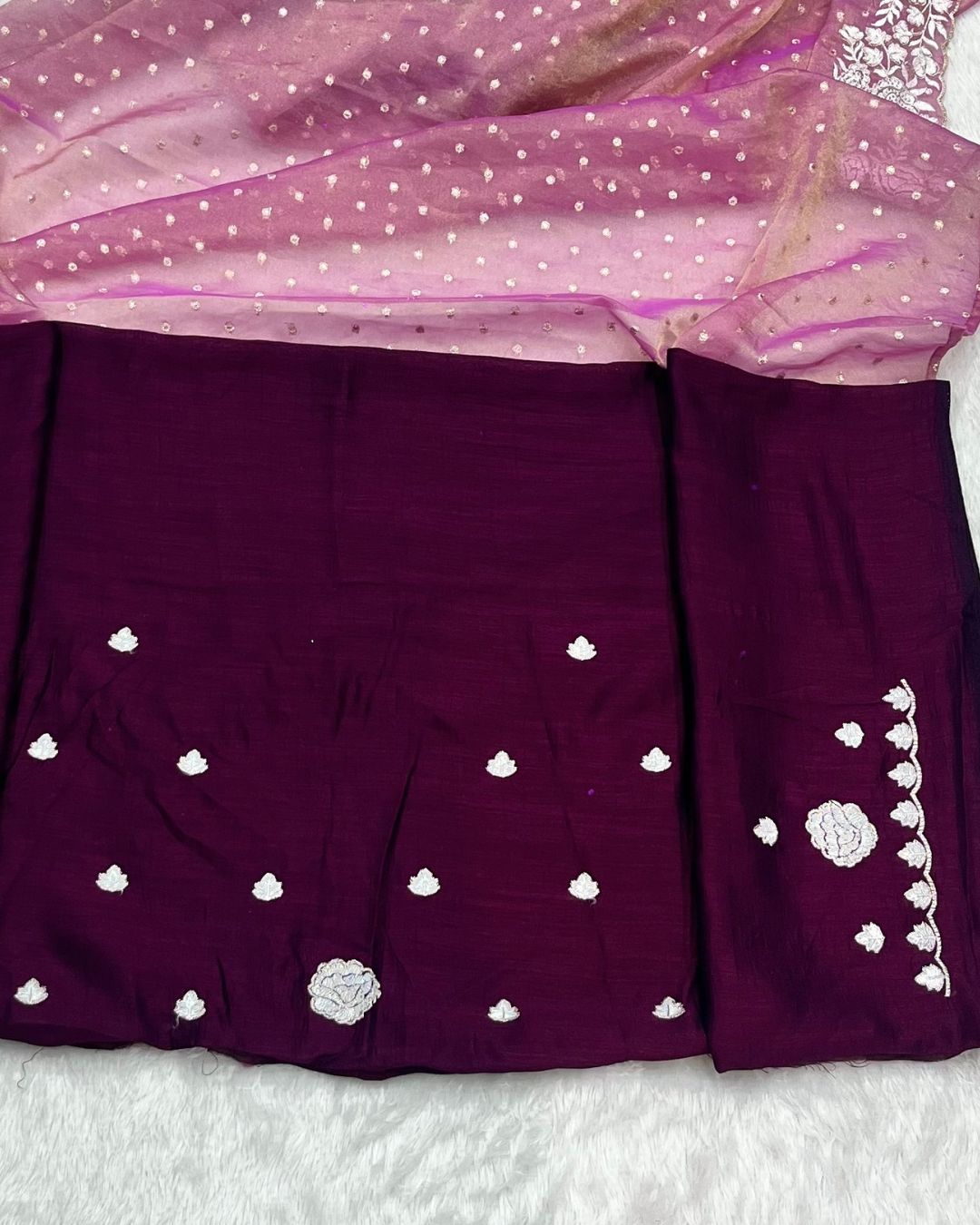 Lavender Colour Shimmer Fandy Saree