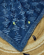 Petrol Blue Colour Batik Cotton Saree