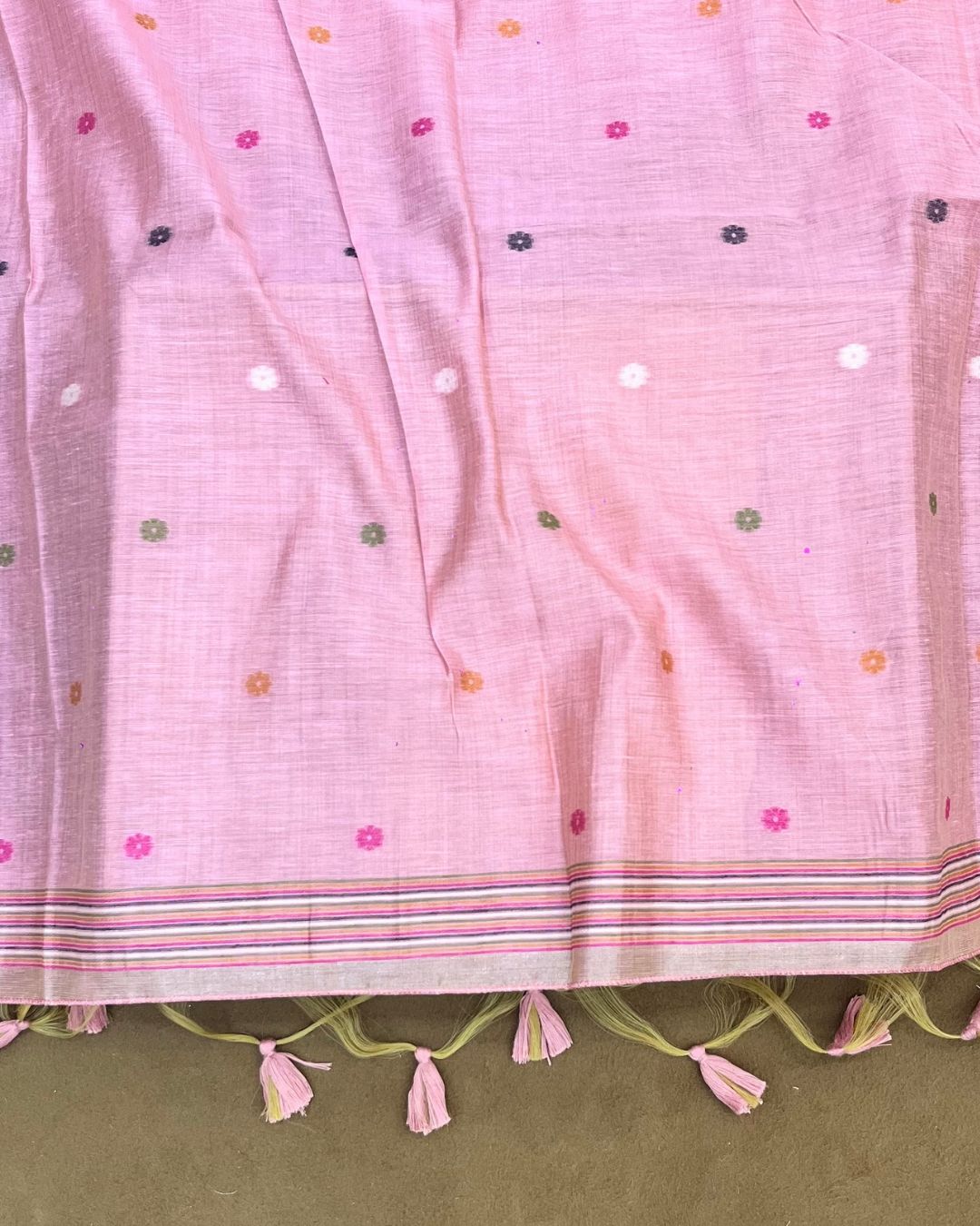 Flamingo Pink Colour Lotus Flower Thred work Cotton Saree