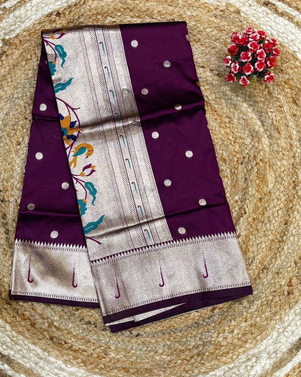 Wine Colour Silk Paithani Saree
